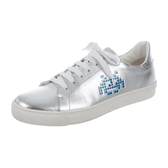 Anya Hindmarch Space Invaders Silver Metallic Leather tennis sneakers size 37 - Picture 16 of 16